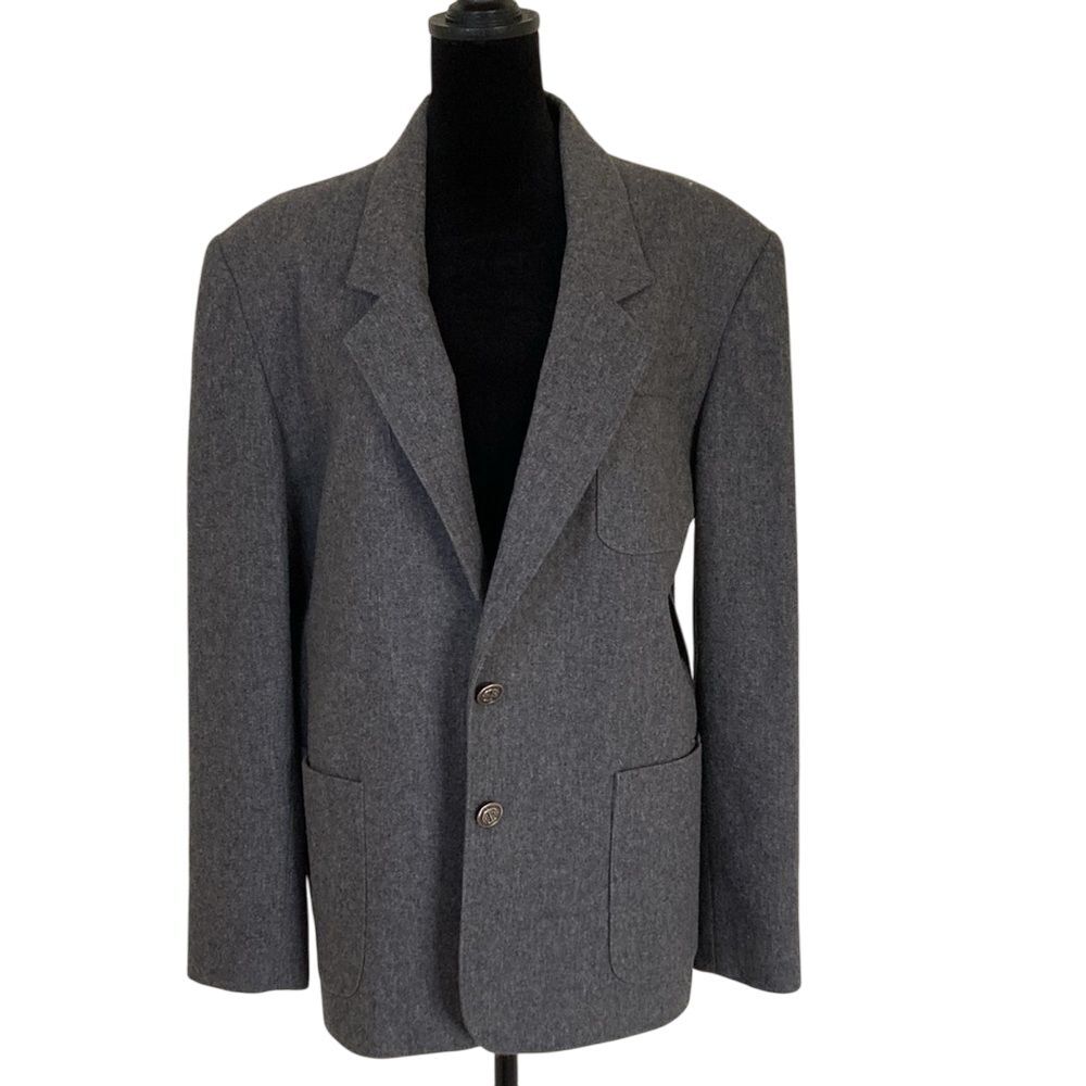 Vintage Harrington Square Womens 2 Button Wool Blend Blazer Size 14 Grey Classic